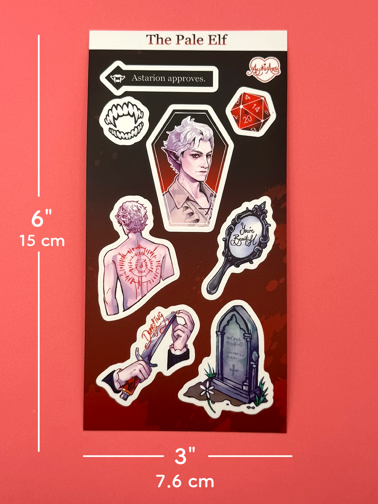 Astarion Baldur's Gate 3 Sticker Sheet - The Pale Elf - Waterproof Vinyl