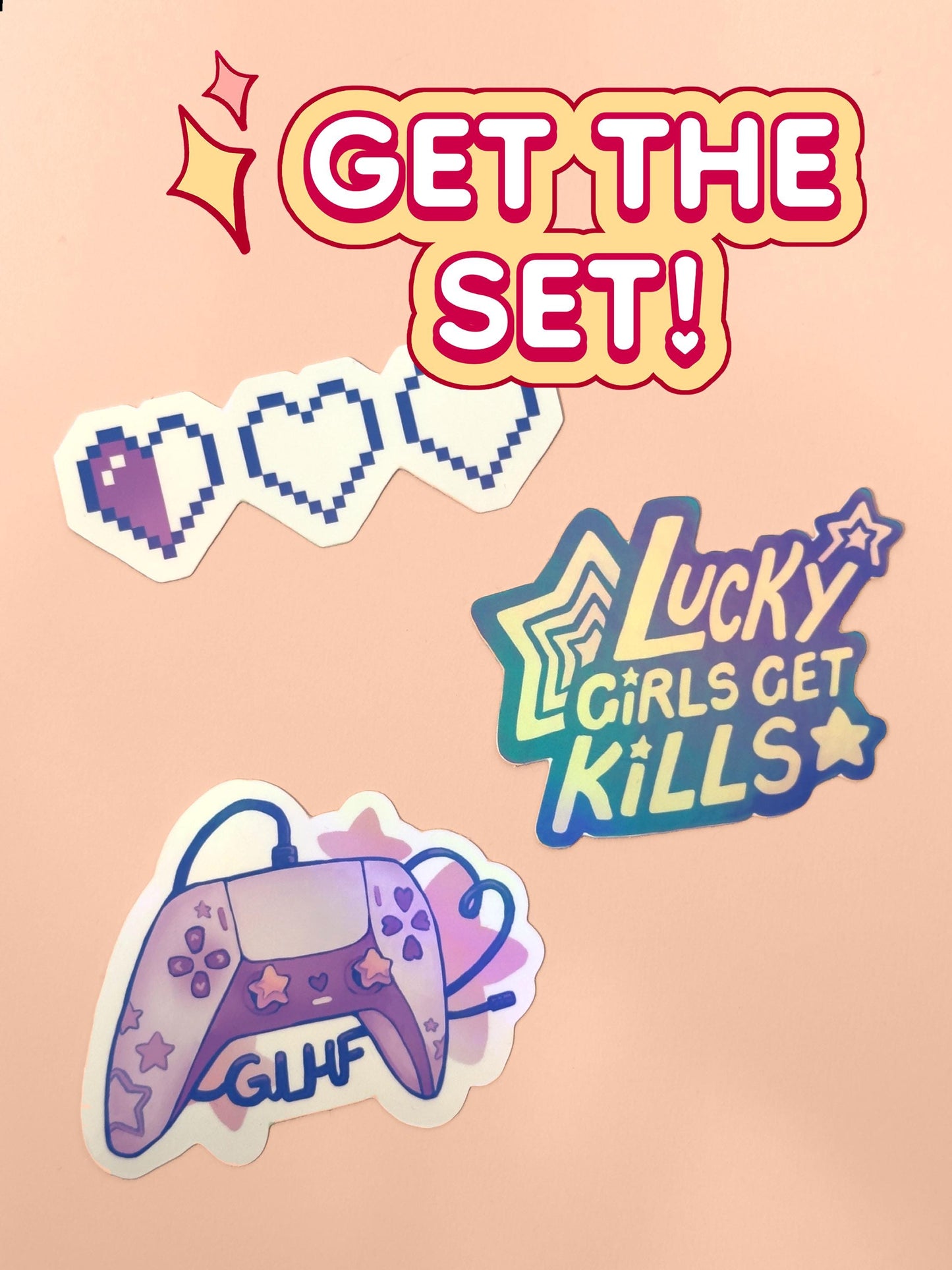 Pixel Hearts - Holographic - Waterproof Sticker