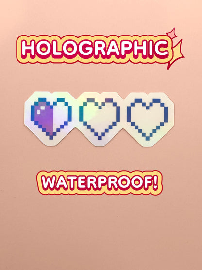 Pixel Hearts - Holographic - Waterproof Sticker