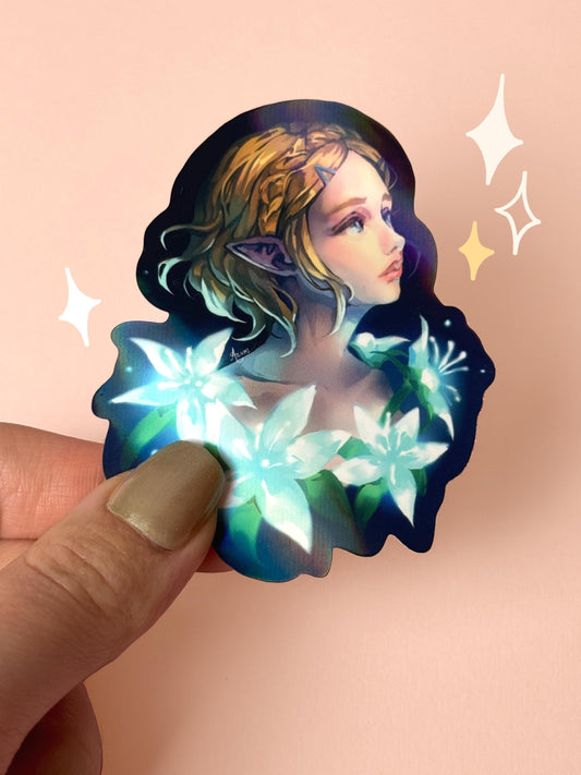 Princess Zelda - Gamer Art - Holographic - Waterproof Sticker
