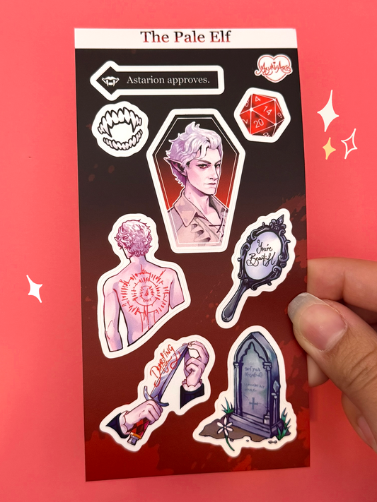 Astarion Baldur's Gate 3 Sticker Sheet - The Pale Elf - Waterproof Vinyl