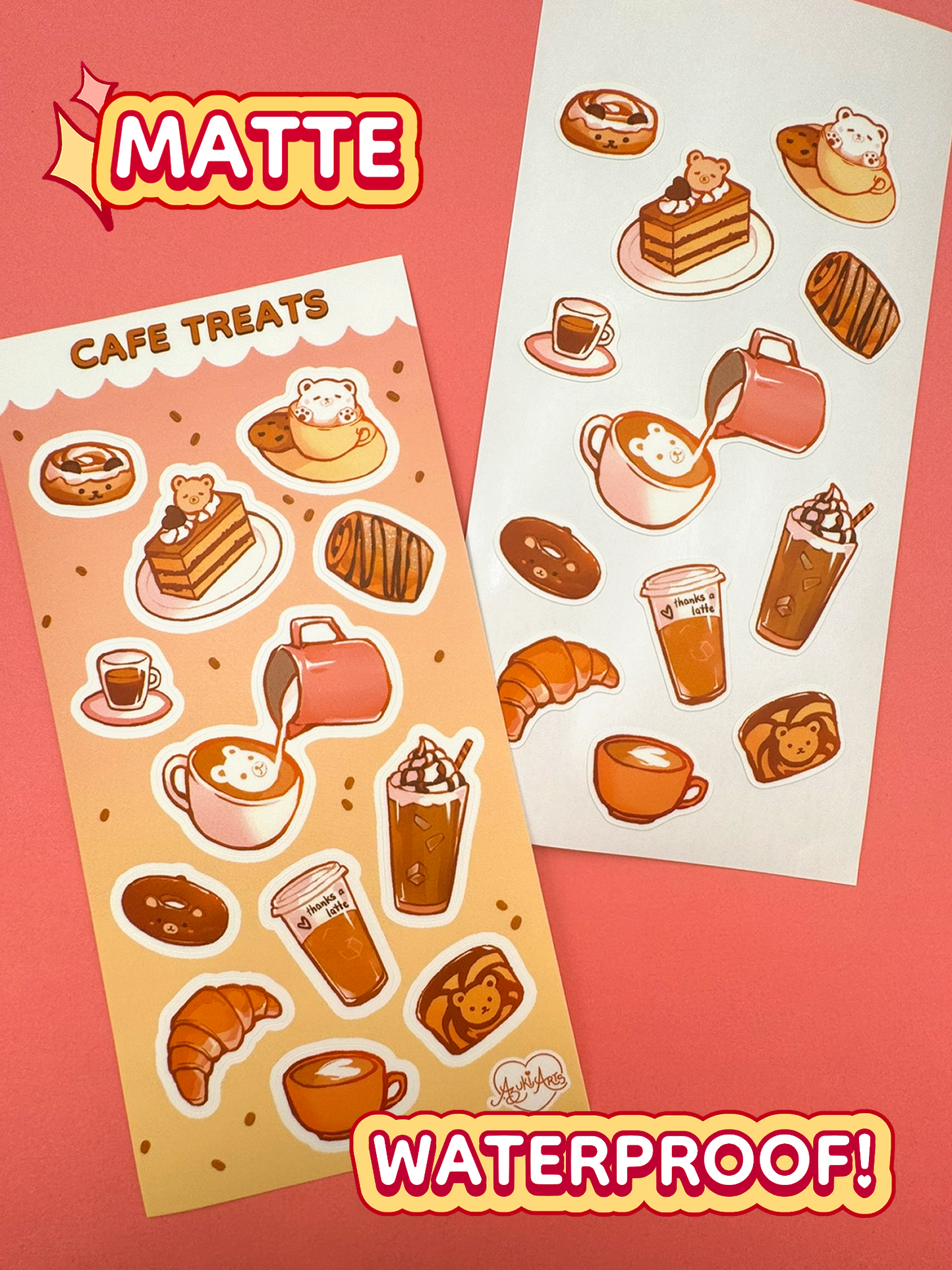 Cafe Treats Sticker Sheet - Waterproof Vinyl