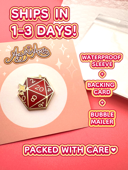 D20 Enamel Pin — DnD Dice Hard Enamel