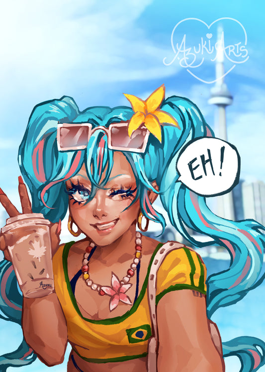 Brazilian Gyaru Miku Art Print | Vocaloid Fan Art