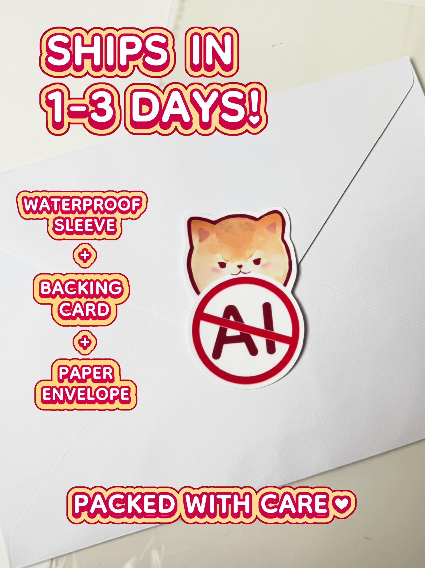 No AI Sticker — Hand-Drawn Grumpy Pomeranian Soft Touch Die-Cut Waterproof Vinyl