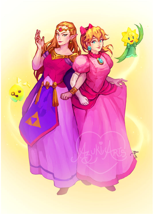 Princess Peach and Zelda - Glossy Art Print