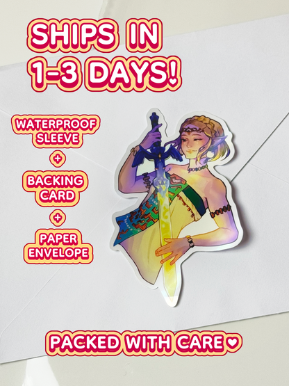 Princess Zelda The Legend of Zelda Sticker — Master Sword Holographic Die-Cut Waterproof Vinyl