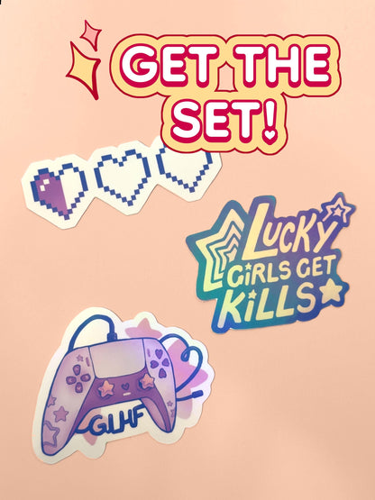 Pixel Hearts - Holographic - Waterproof Sticker