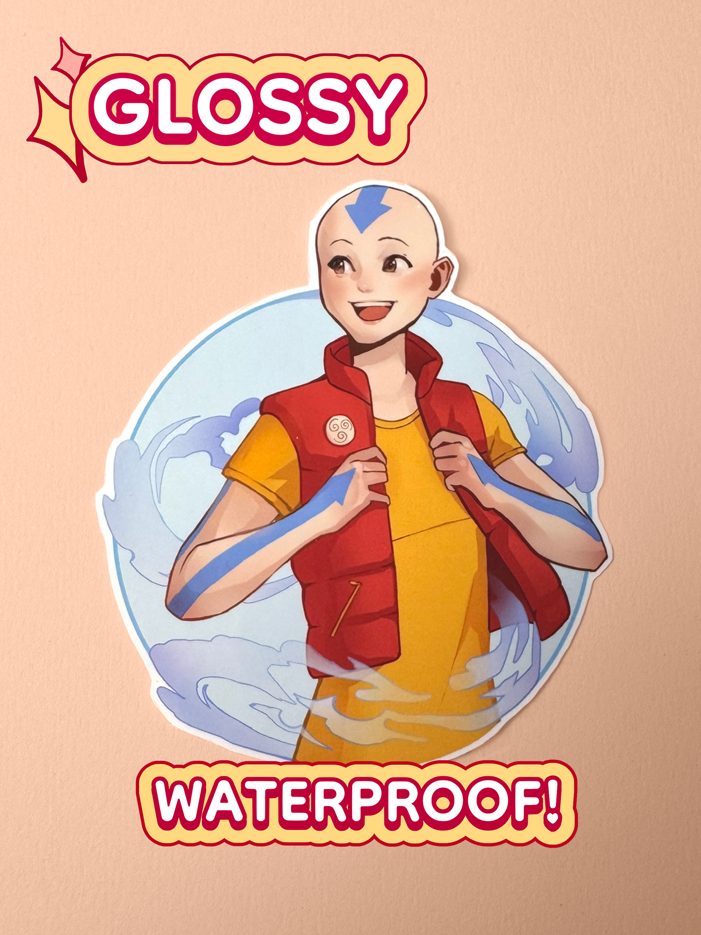 The Aang sticker is glossy and waterproof.