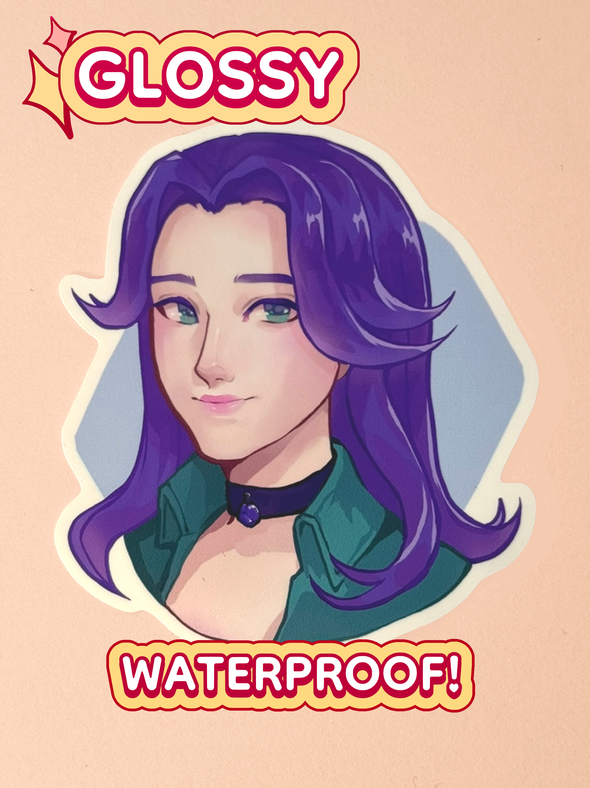 The Abigail sticker is glossy and waterproof.