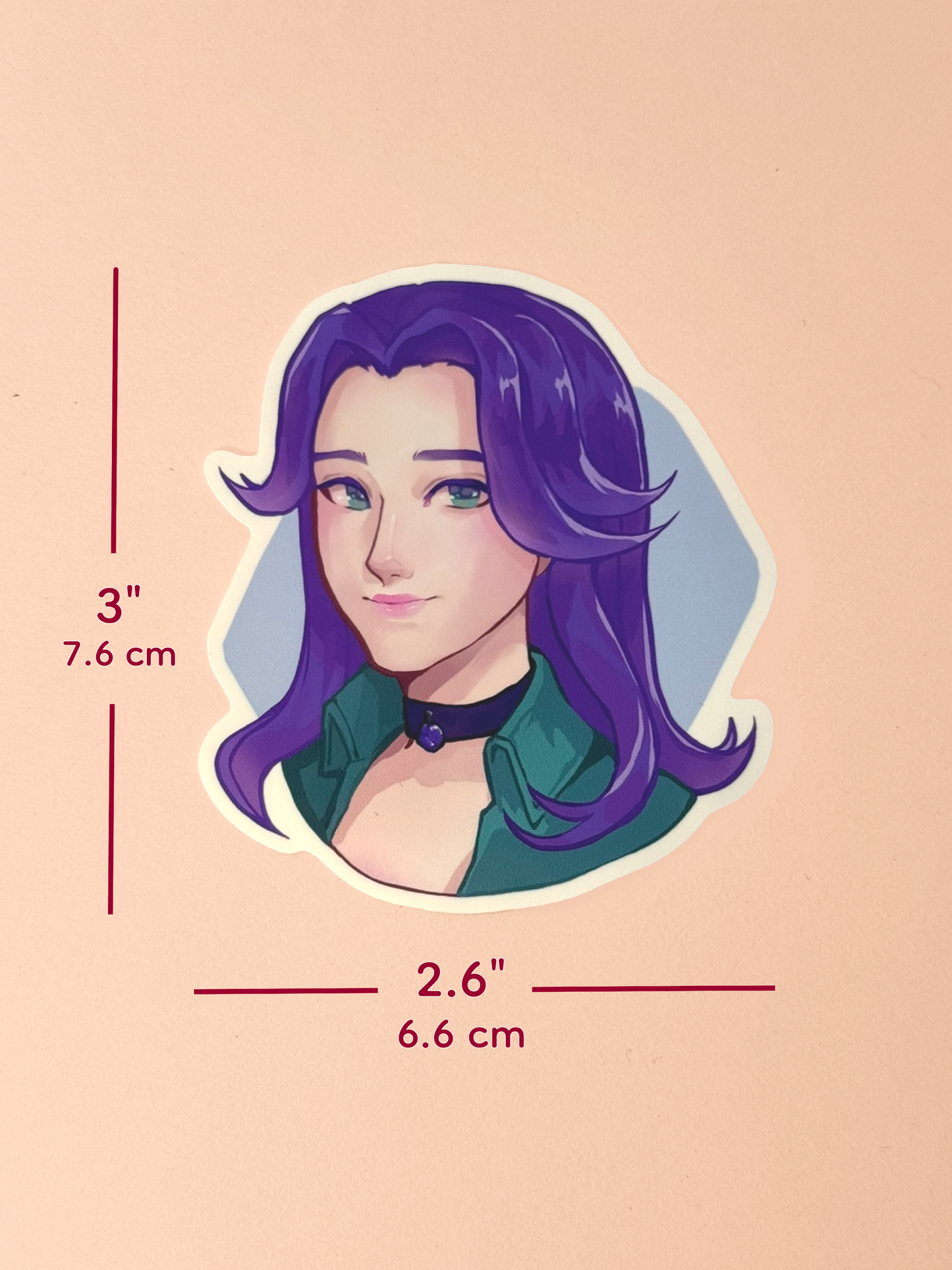 The Abigail sticker is 3 inches tall and 2.6 inches wide.
