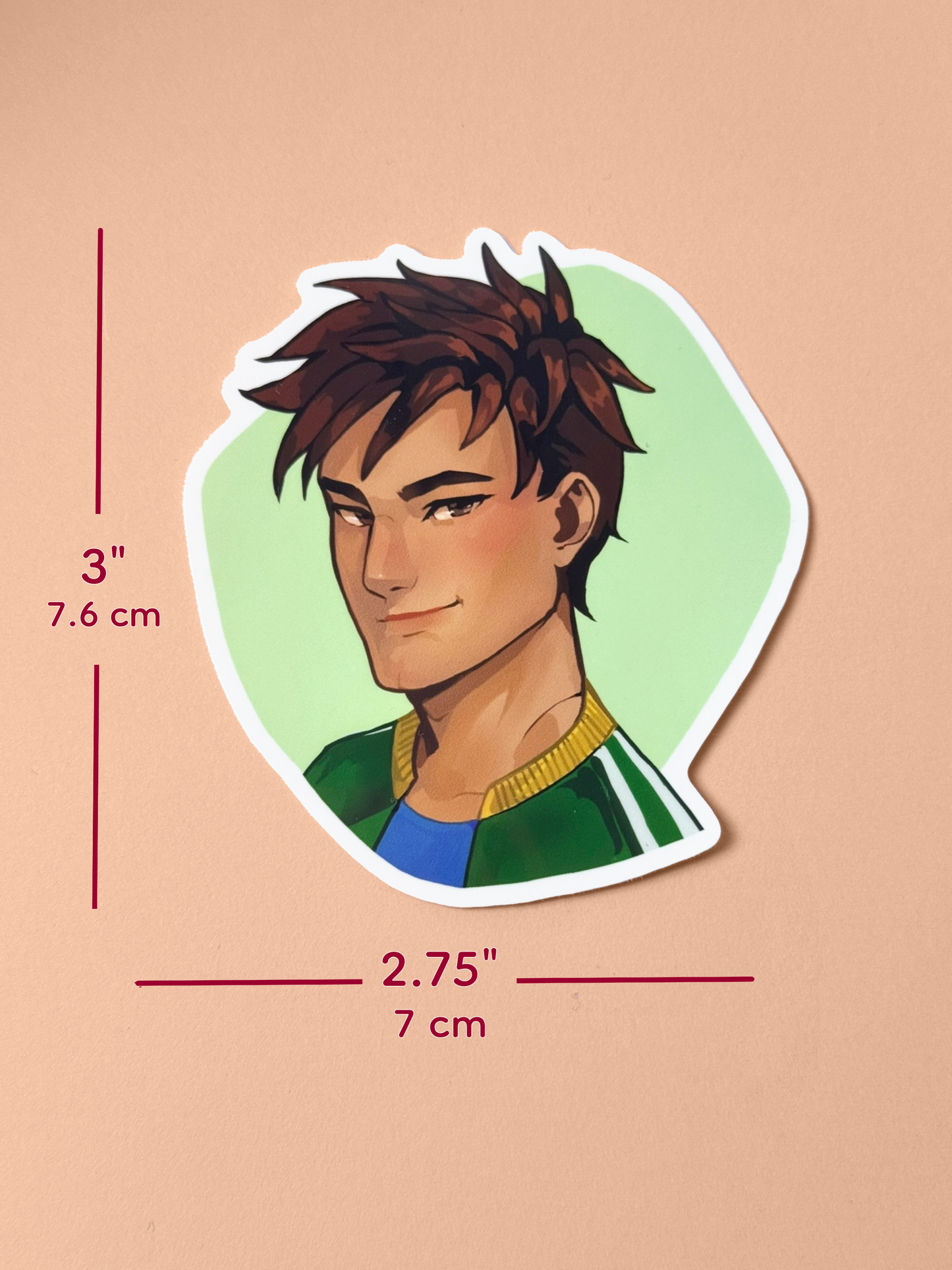 The Alex sticker measures 3 inches tall and 2.75 inches wide.