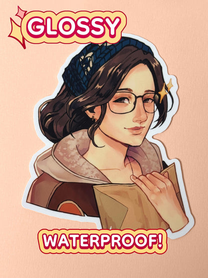 The Alma sticker is glossy and waterproof.