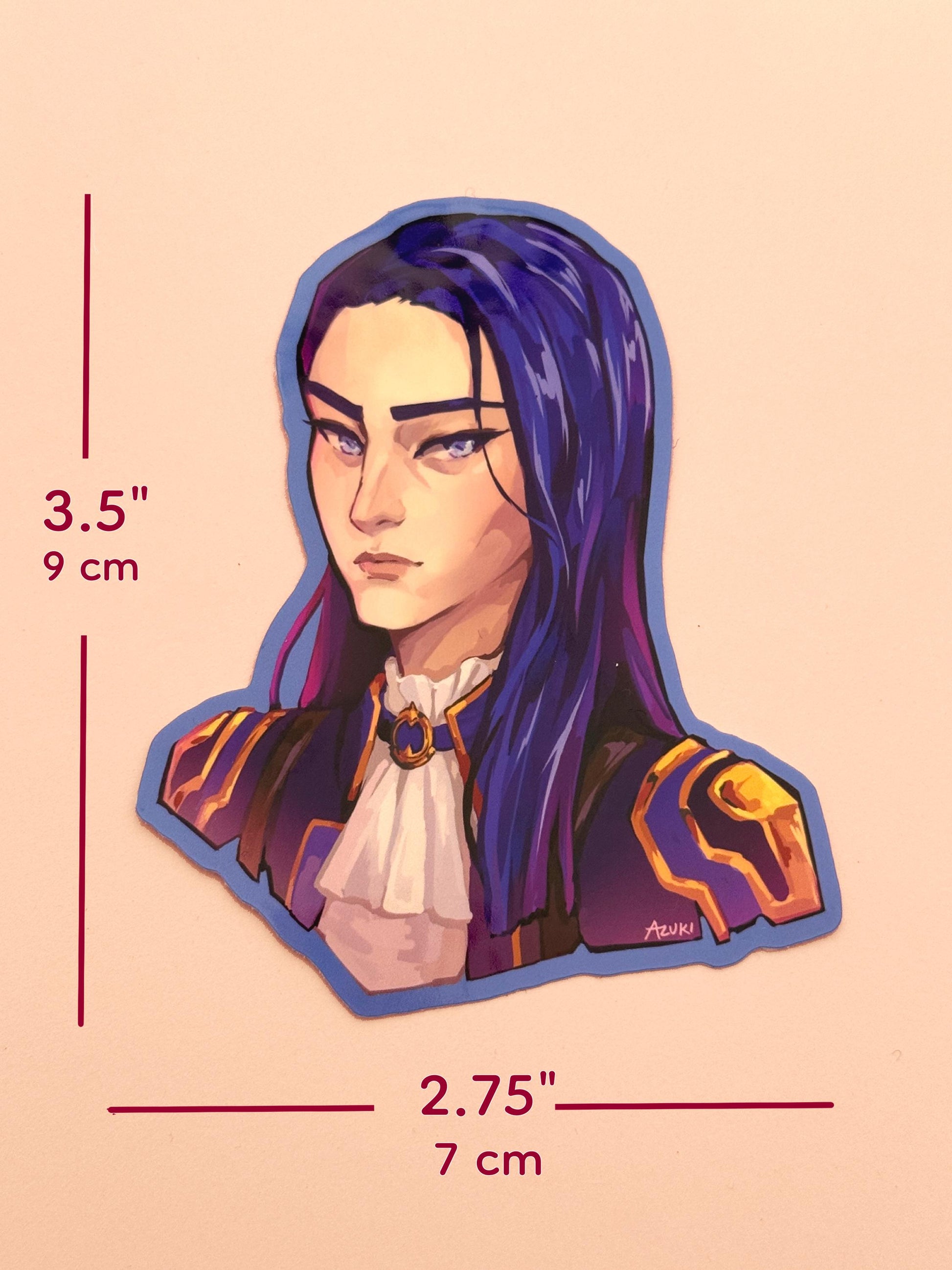 The Caitlyn sticker is 3.5 inches tall and 2.75 inches wide.