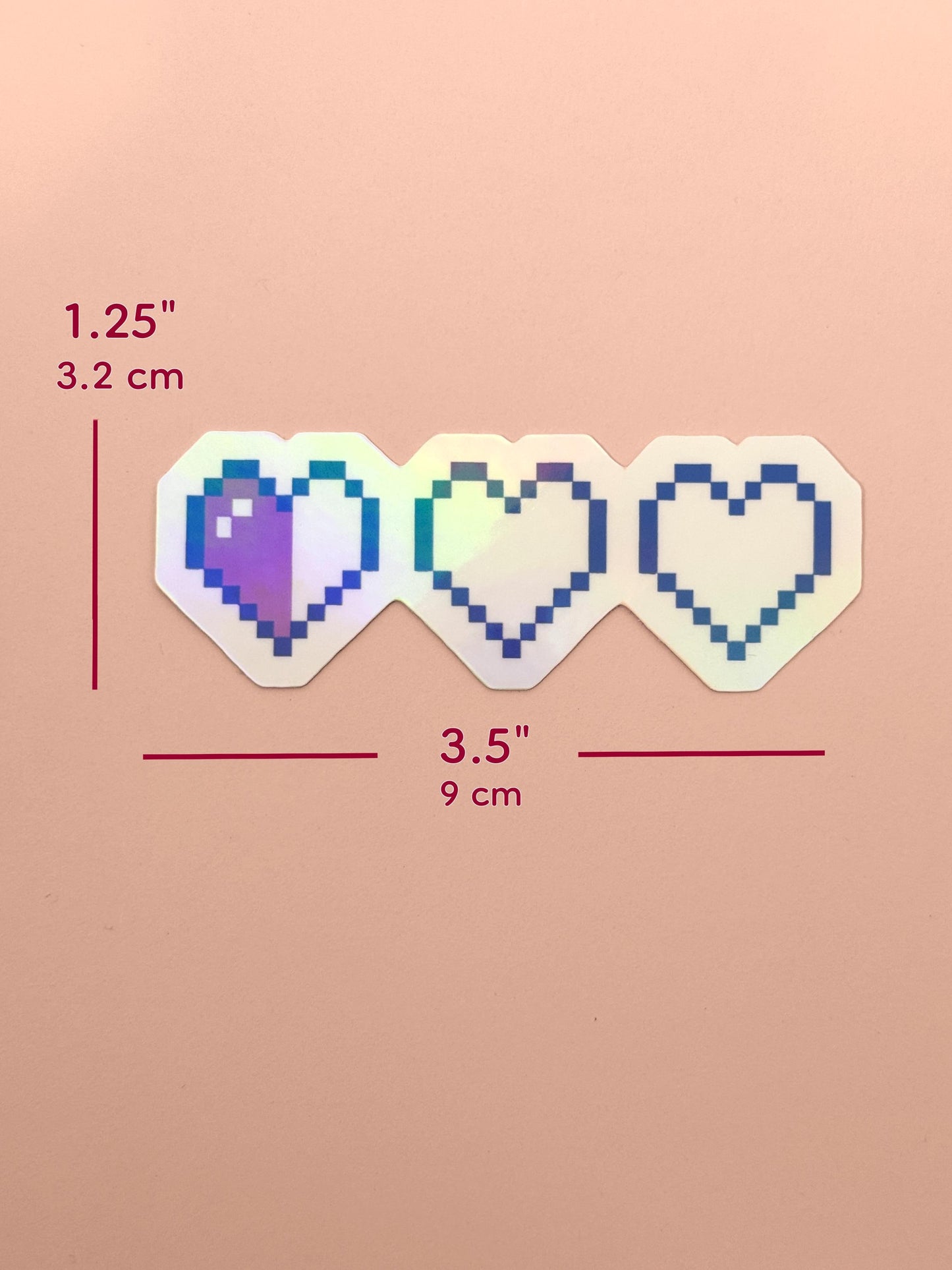 Pixel Hearts - Holographic - Waterproof Sticker