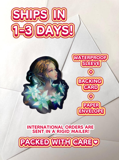 Princess Zelda - Gamer Art - Holographic - Waterproof Sticker