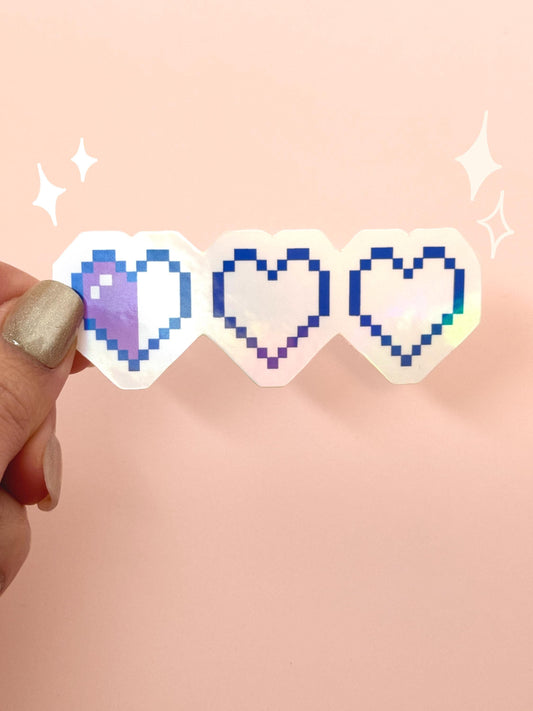 Pixel Hearts - Holographic - Waterproof Sticker