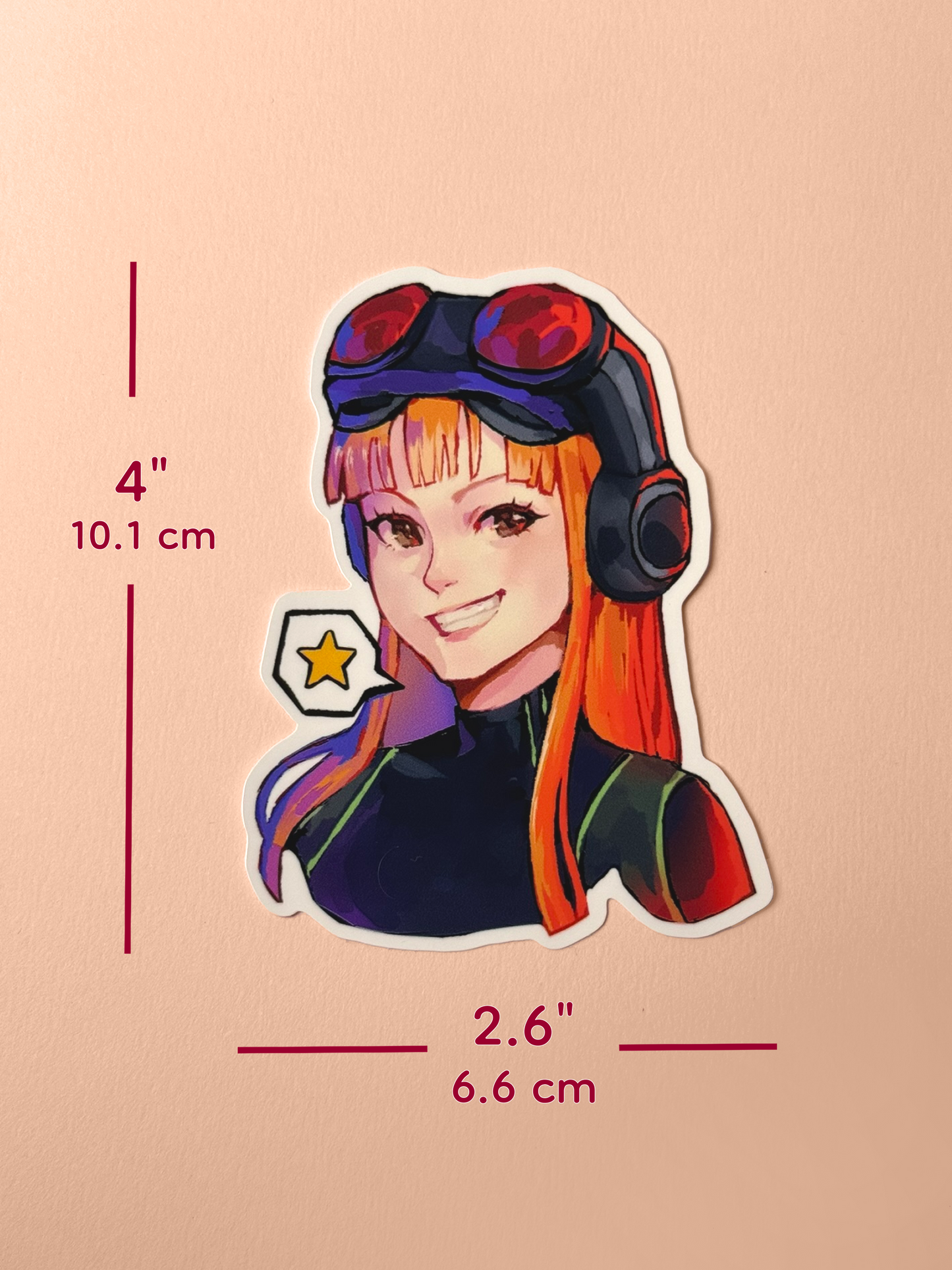The Futaba Sakura sticker is 4 inches tall and 2.6 inches wide.