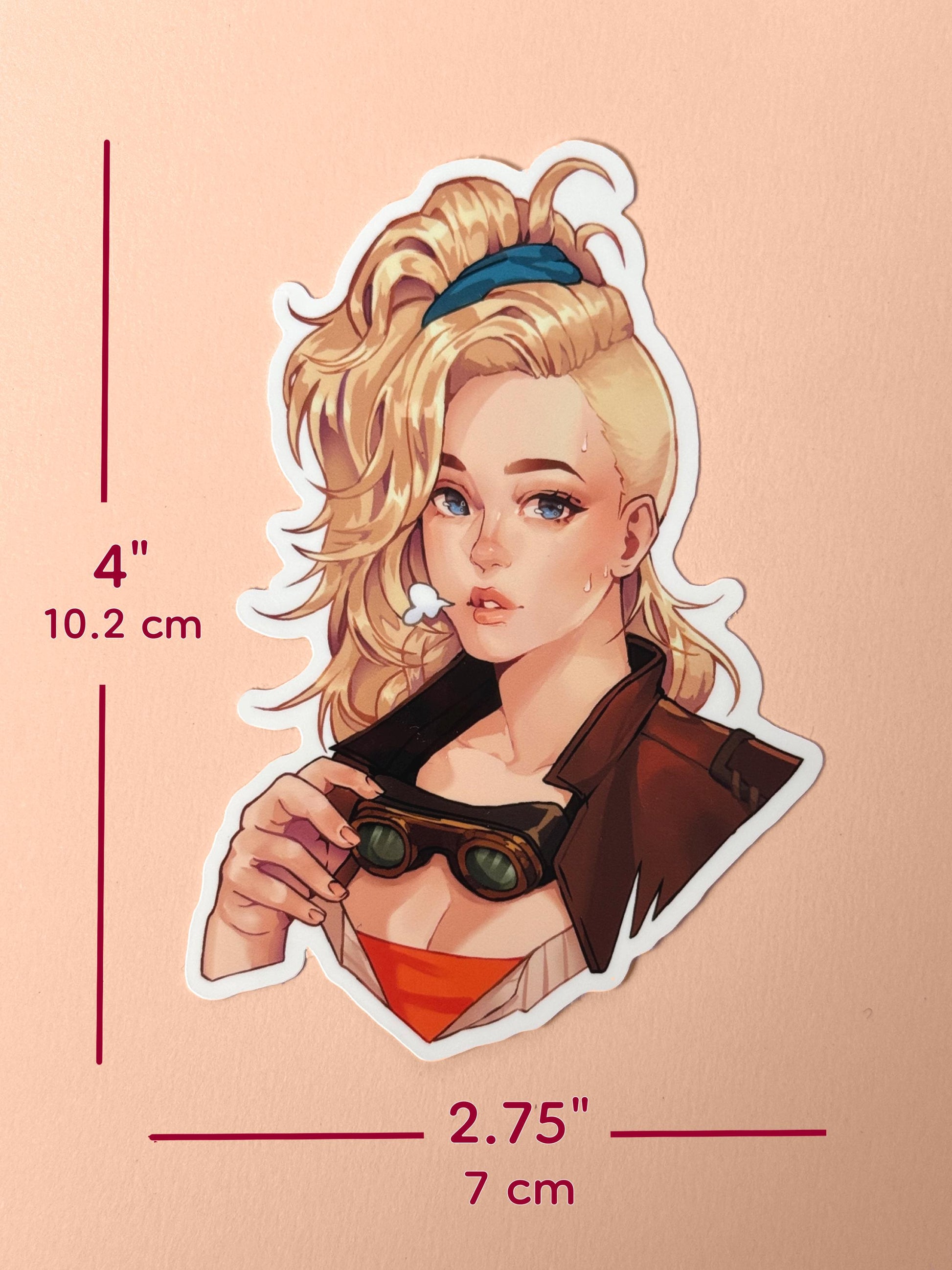 The Gemma sticker measures 4 inches tall and 2.75 inches wide.