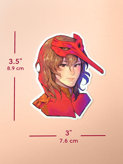 The Goro Akechi sticker measures 3.5 inches tall and 3 inches wide.