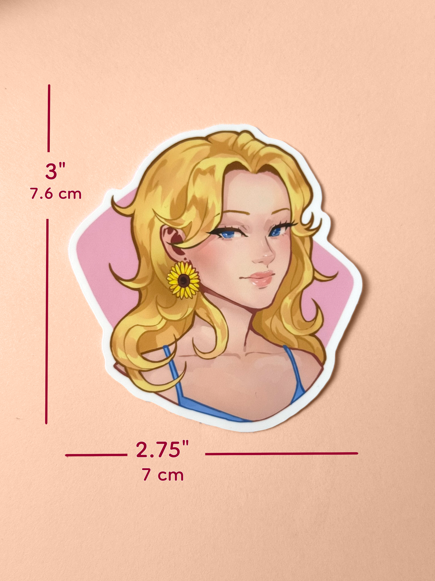 The Haley sticker measures 3 inches tall and 2.75 inches wide.