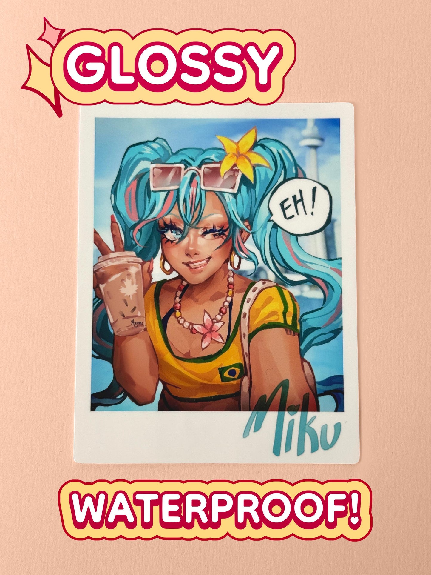 The Brazilian Miku polaroid sticker is glossy and waterproof.