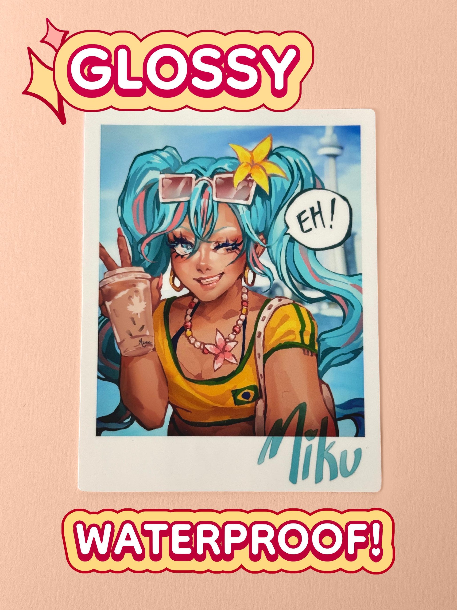 The Brazilian Miku polaroid sticker is glossy and waterproof.