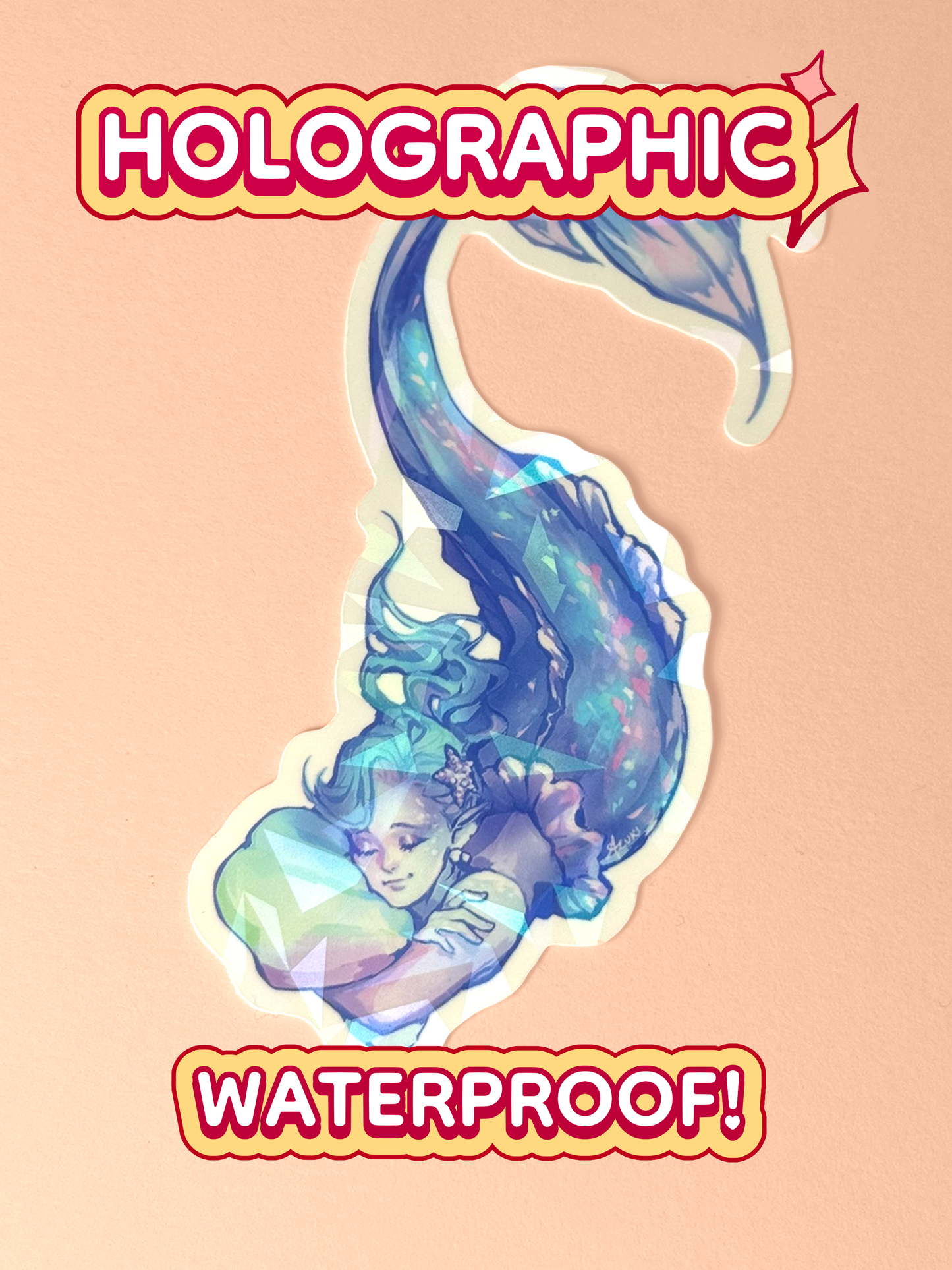 The mermaid sticker is holographic and waterproof.