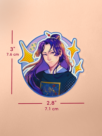 The Jinshi sticker measures 3 inches tall and 2.8 inches wide.