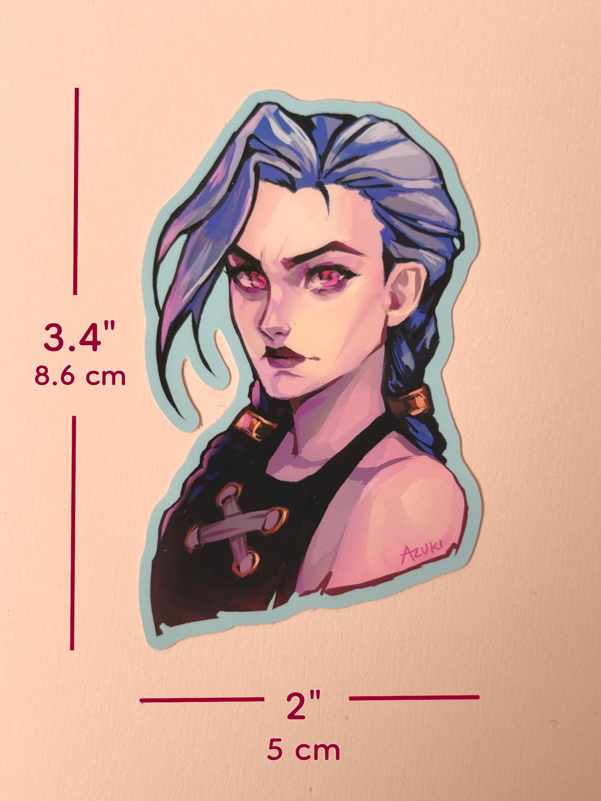 The Jinx sticker measures 3.4 inches tall and 2 inches wide