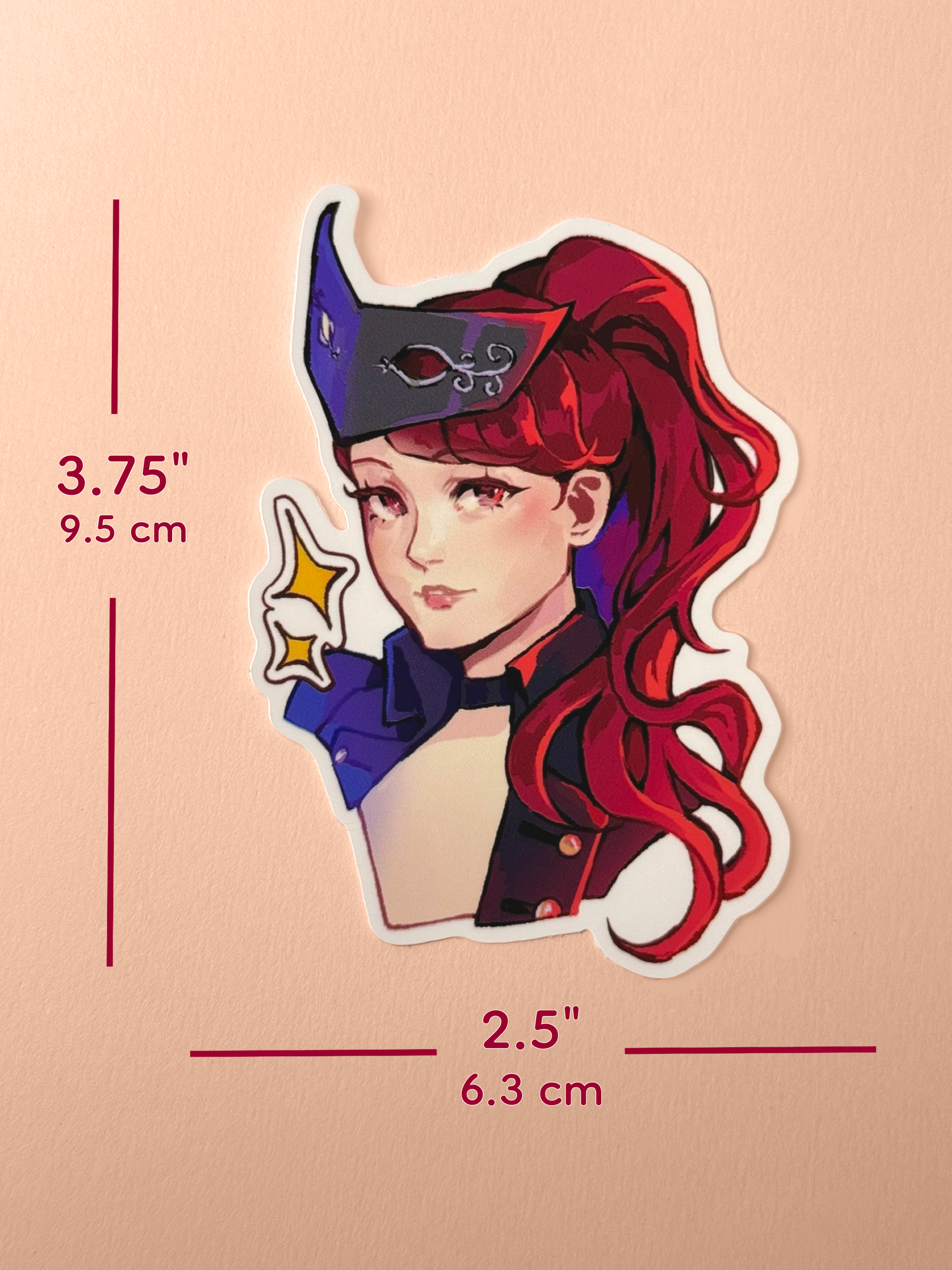 The Kasumi Yoshizawa sticker is 3.75 inches tall and 2.5 inches wide.