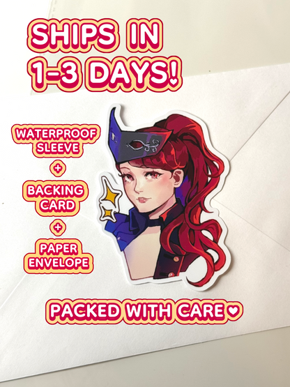 The Kasumi Yoshizawa sticker ships in 1 to 3 days in a waterproof sleeve, backing card, and paper nevelope.