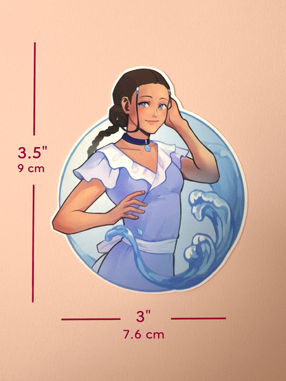 The Katara sticker measures 3.5 inches tall and 3 inches wide.