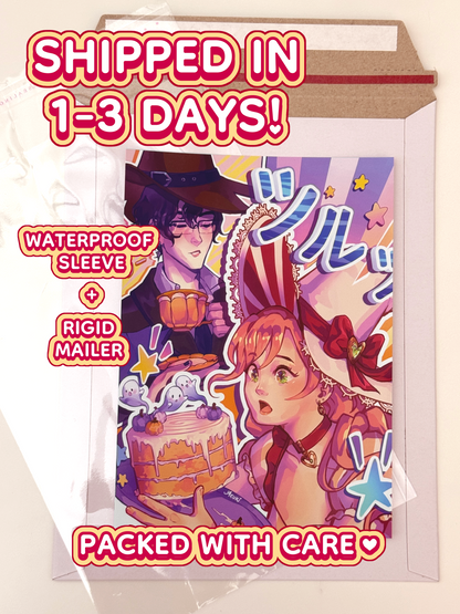 The Lili and Caelum print ships in 1 to 3 days in a waterproof sleeve and rigid mailer.