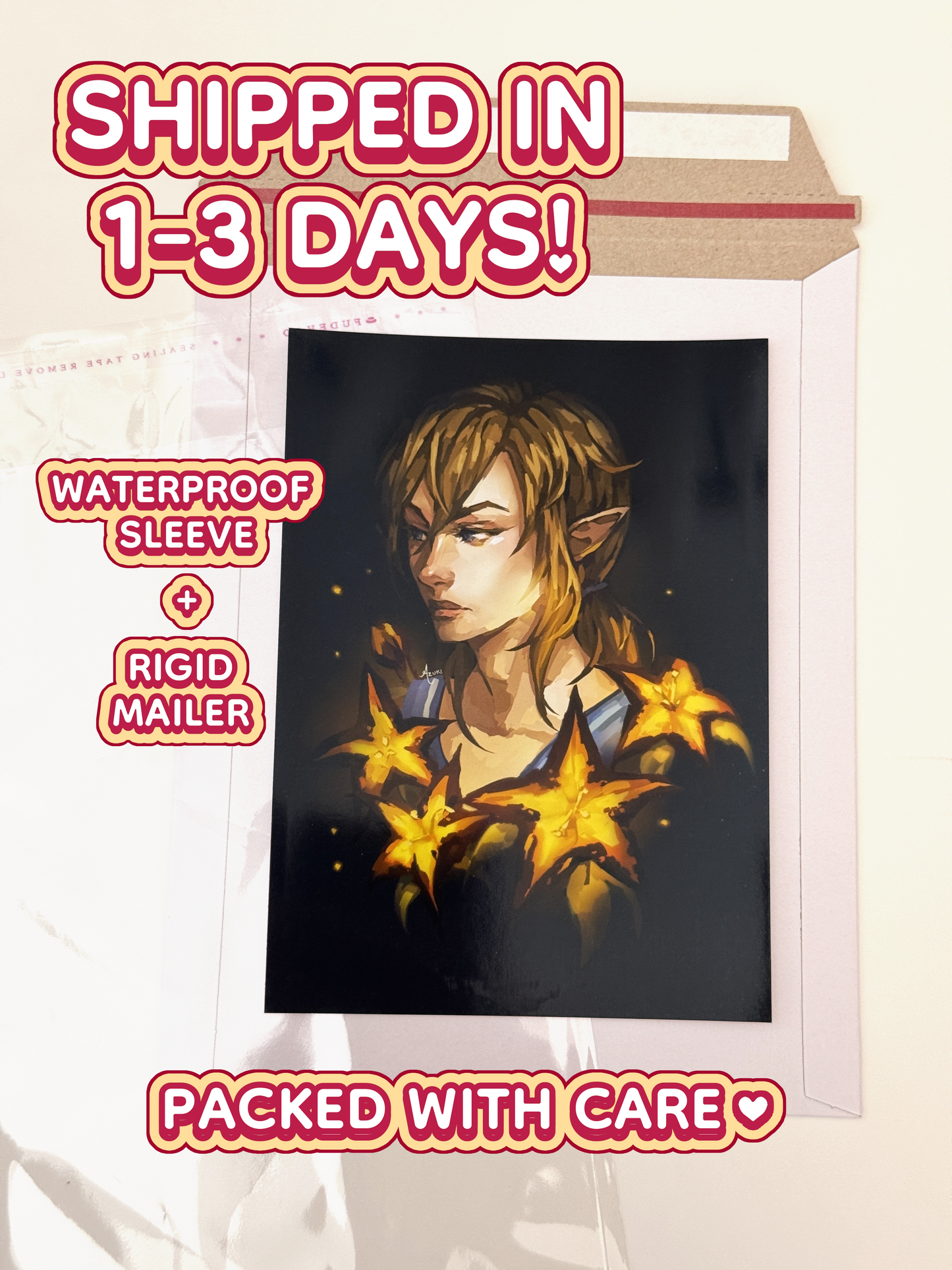 The Link print ships in 1 to 3 days in a waterproof sleeve and rigid mailer. 