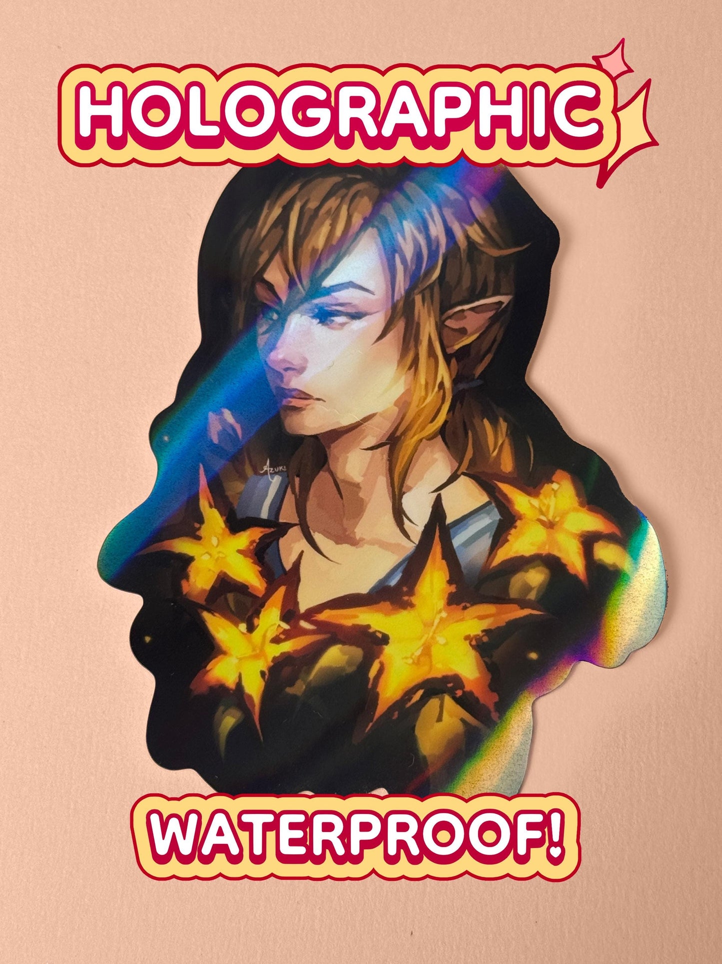 The Link sticker is holographic and waterproof.