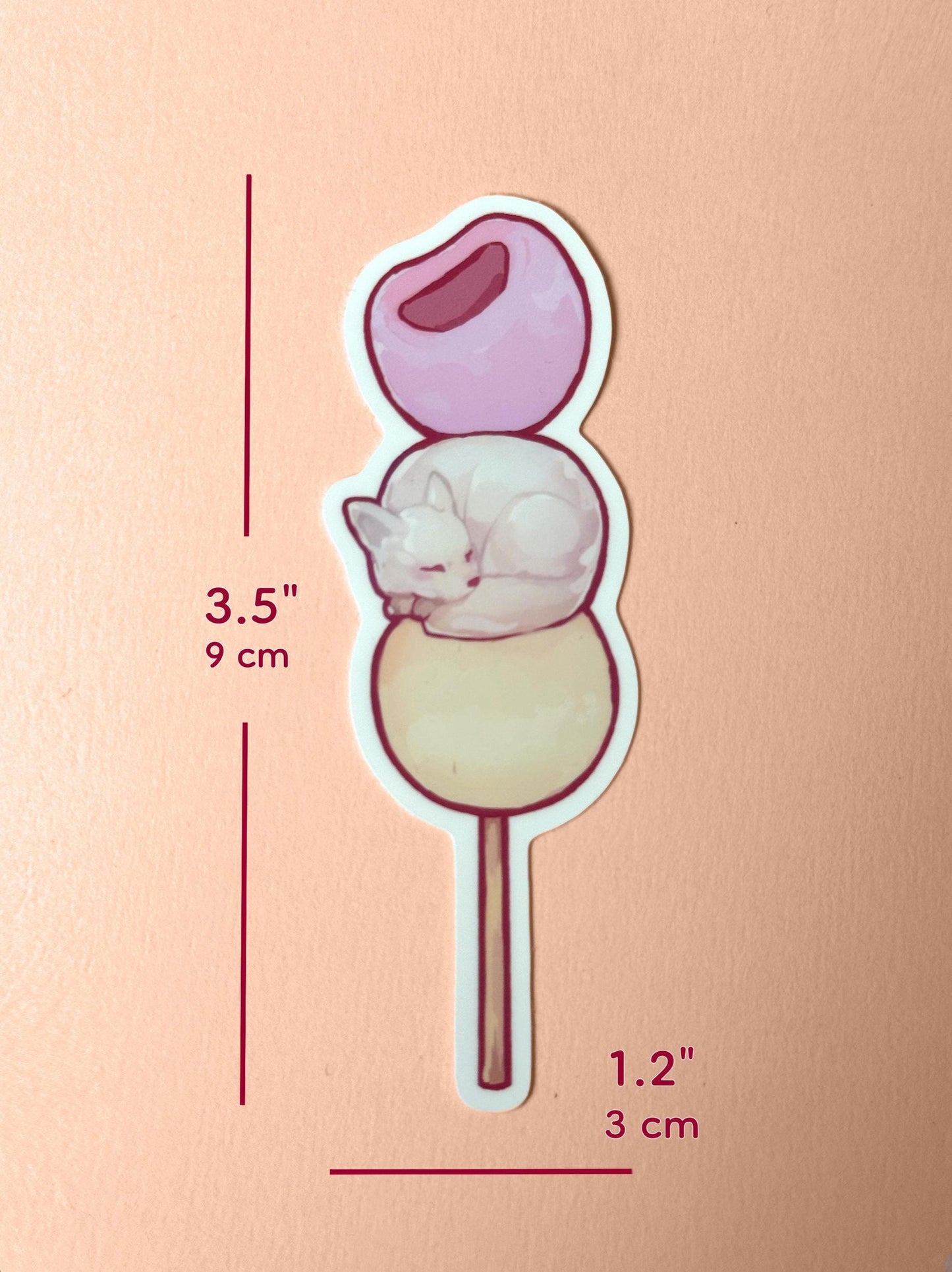 The Luffy dango mochi measures 3.5 inches tall and 1.2 inches wide.