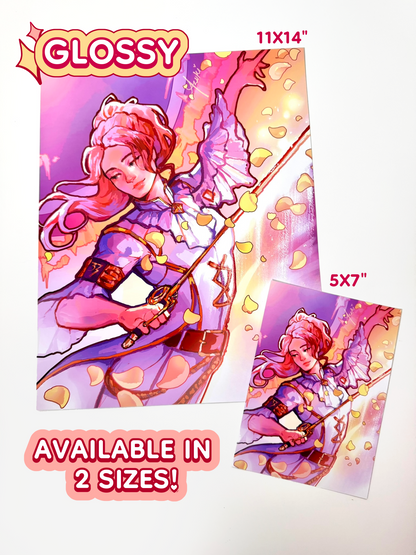The Maelle print is available in 11 inches by 14 inches, and 5 inches by 7 inches. The print is on glossy paper.