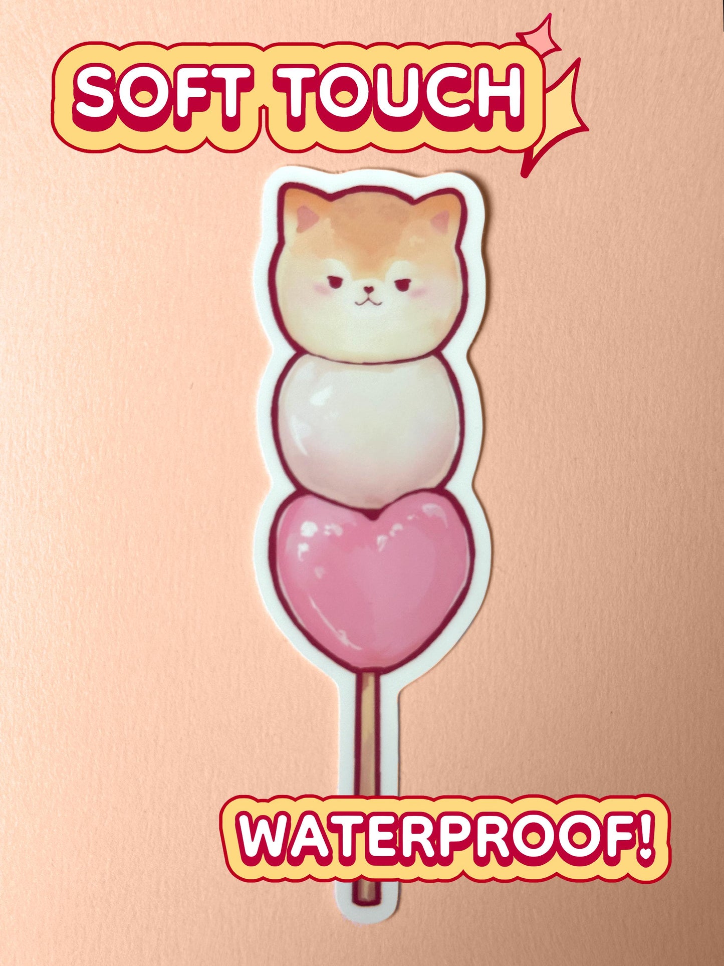 The May dango sticker is soft touch and waterproof.