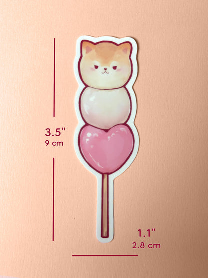 The May dango sticker measures 3.5 inches tall and 1.1 inches wide.