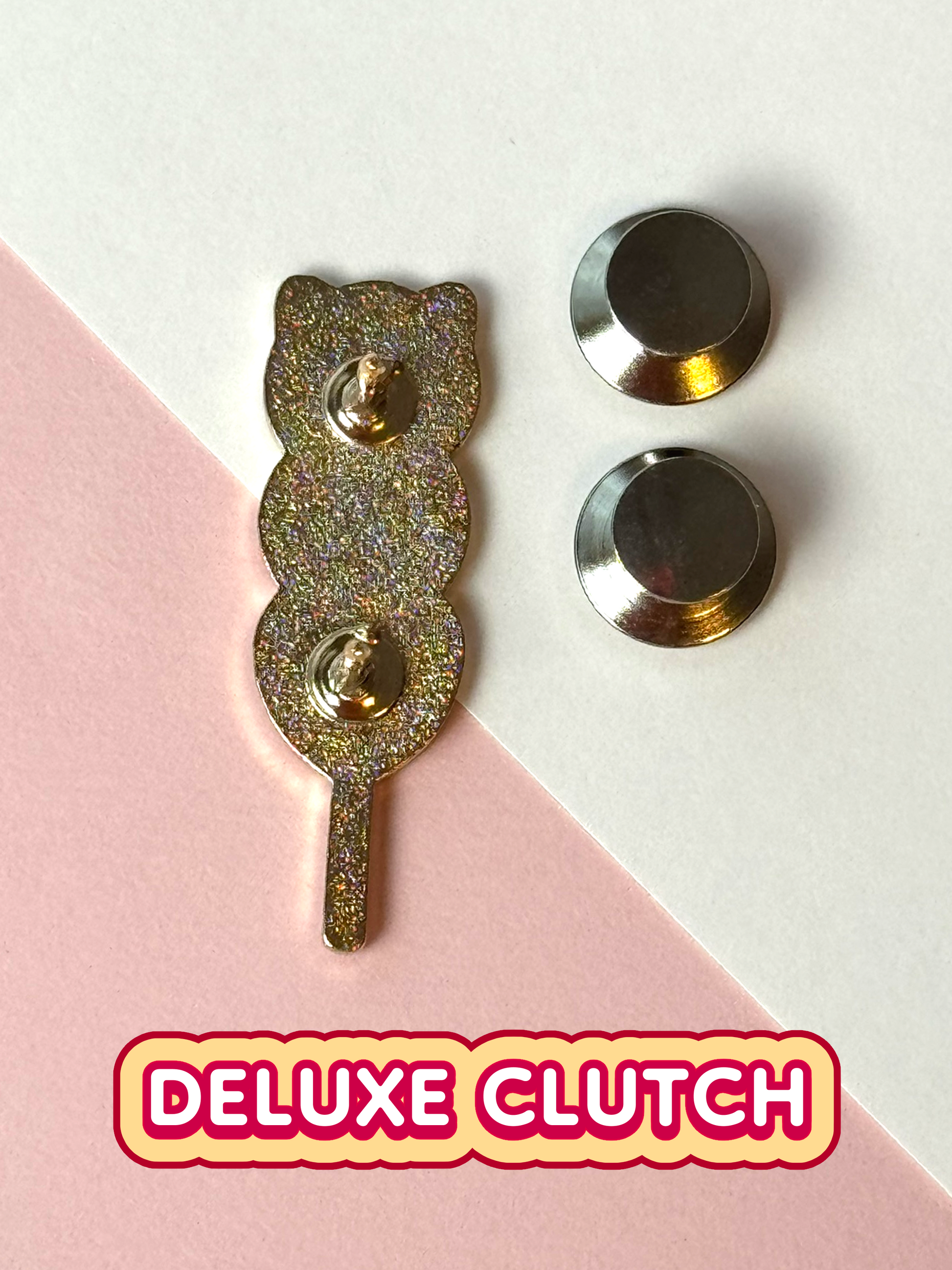 The May mochi pin has two deluxe clutches