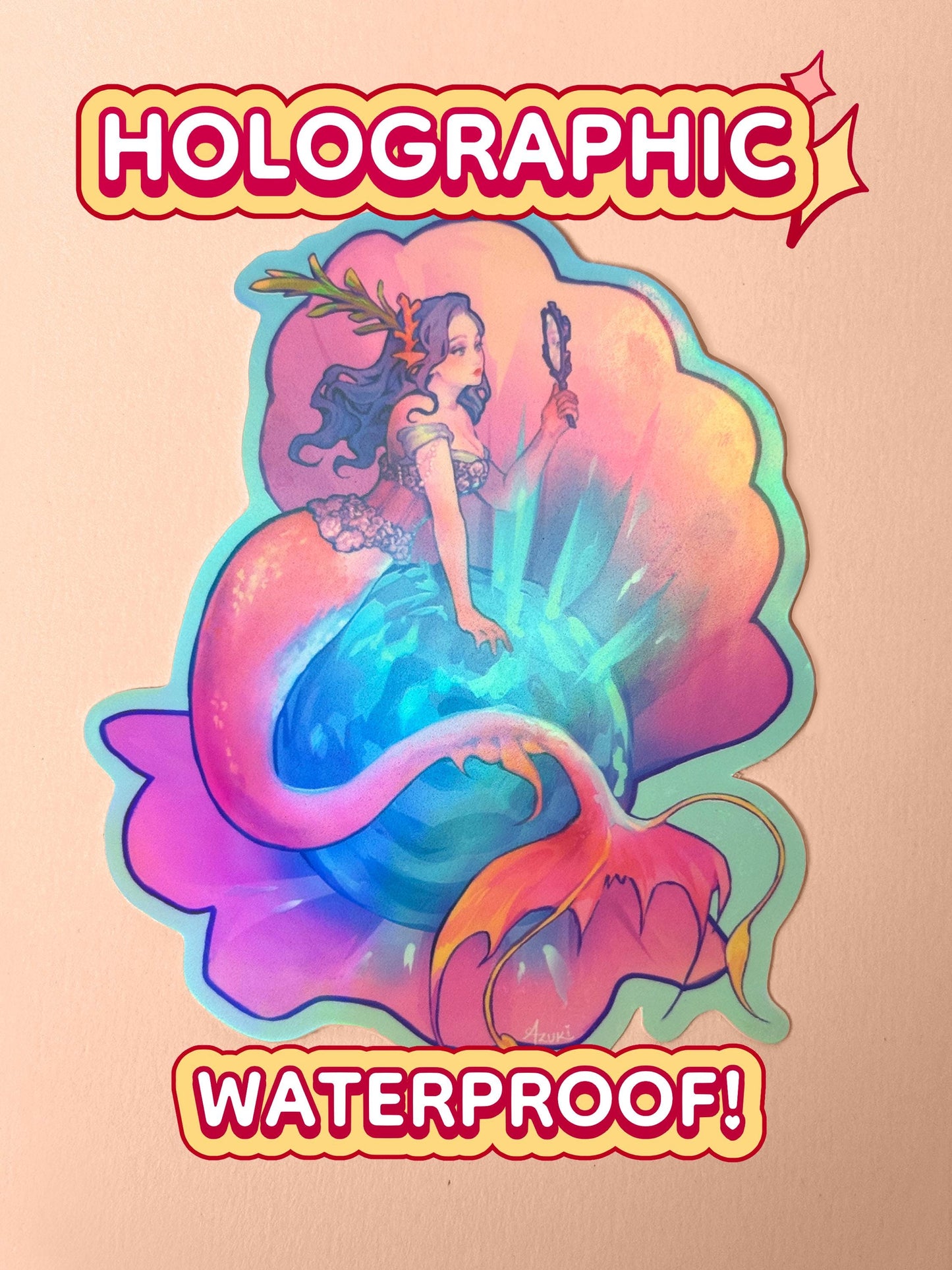 The mirror mermaid sticker is holographic and waterproof.