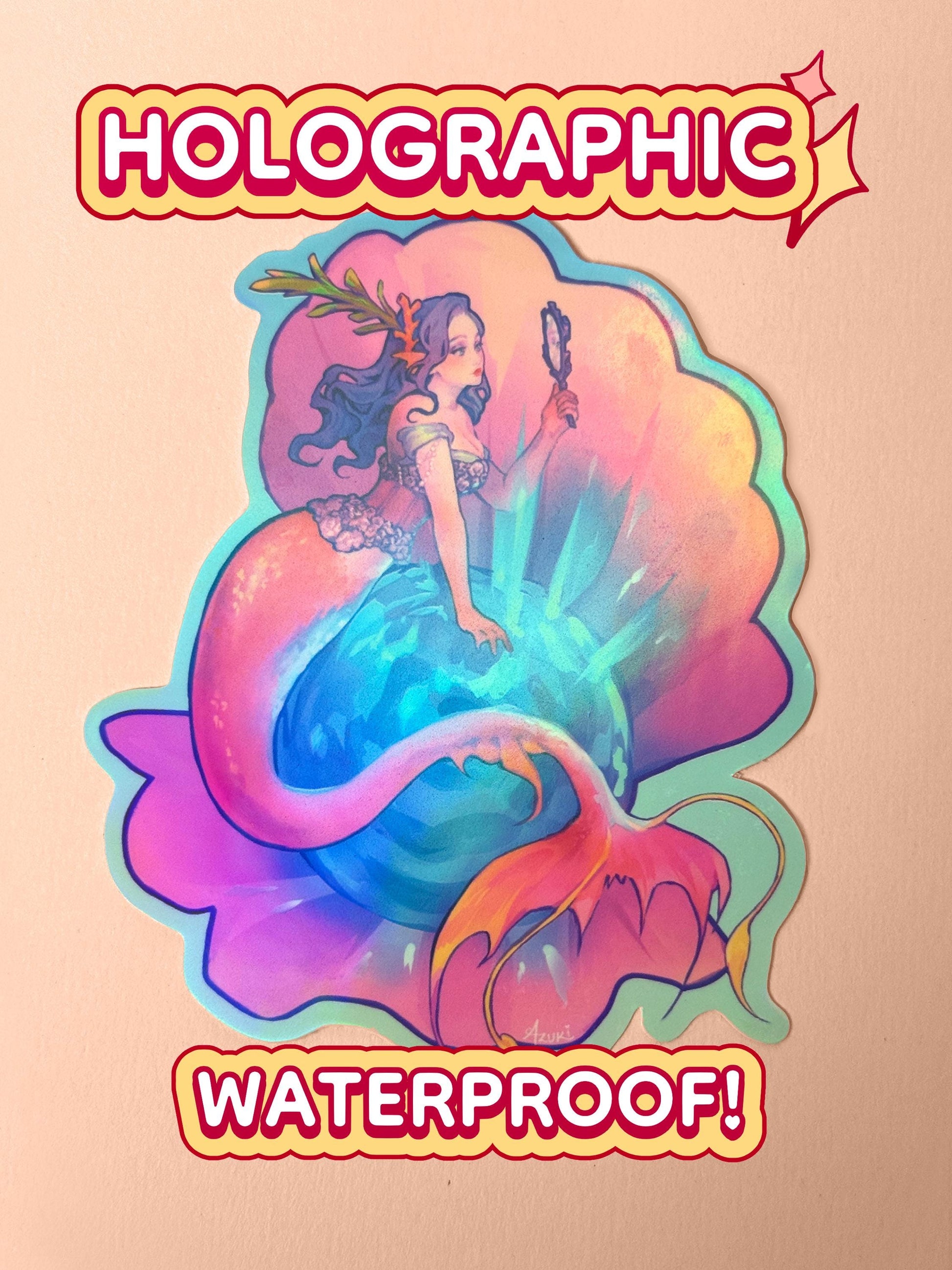 The mirror mermaid sticker is holographic and waterproof.