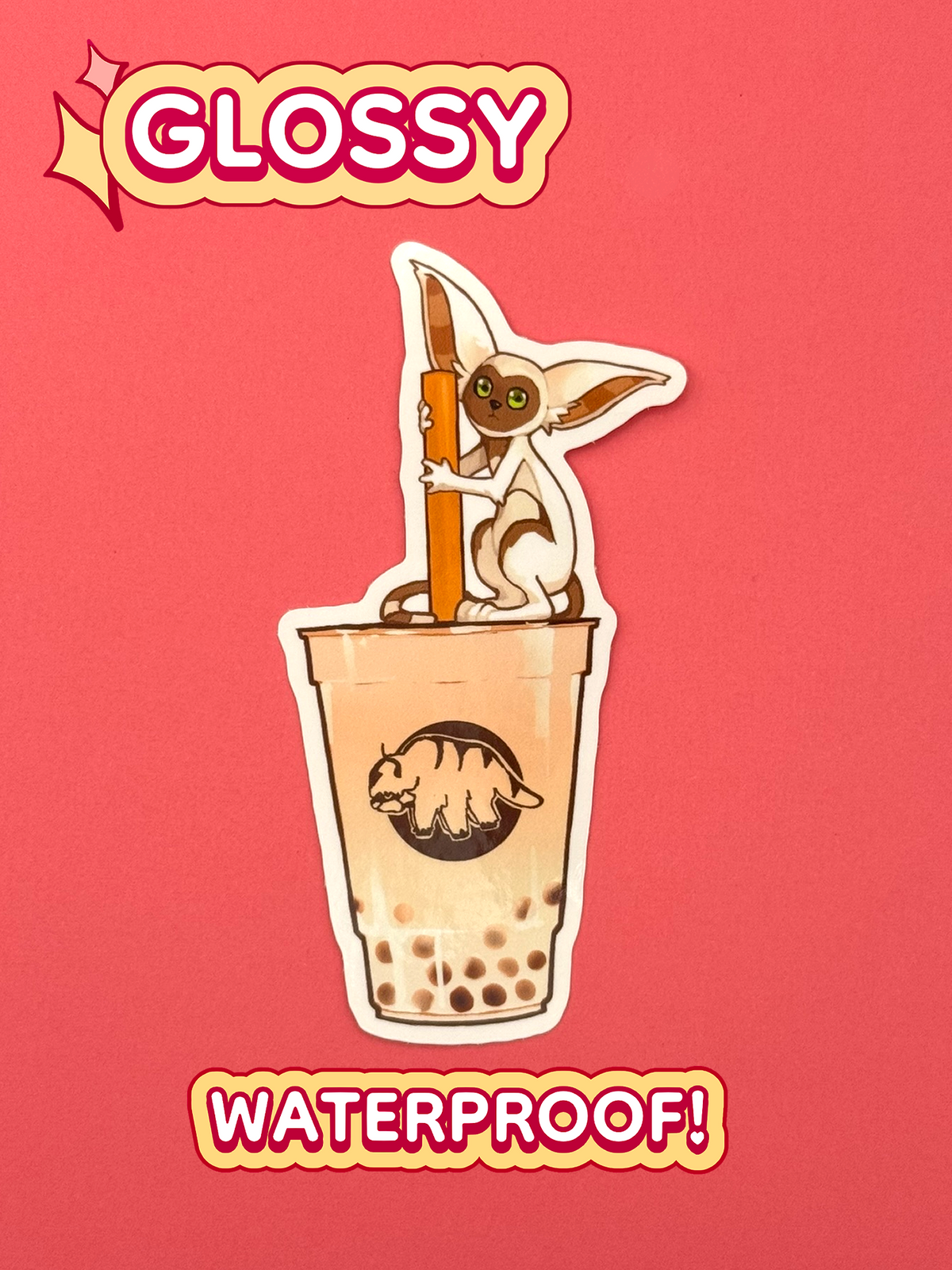 The Momo boba sticker is glossy and waterproof.