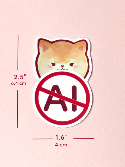 The No AI sticker measures 2.5 inches tall and 1.6 inches wide.