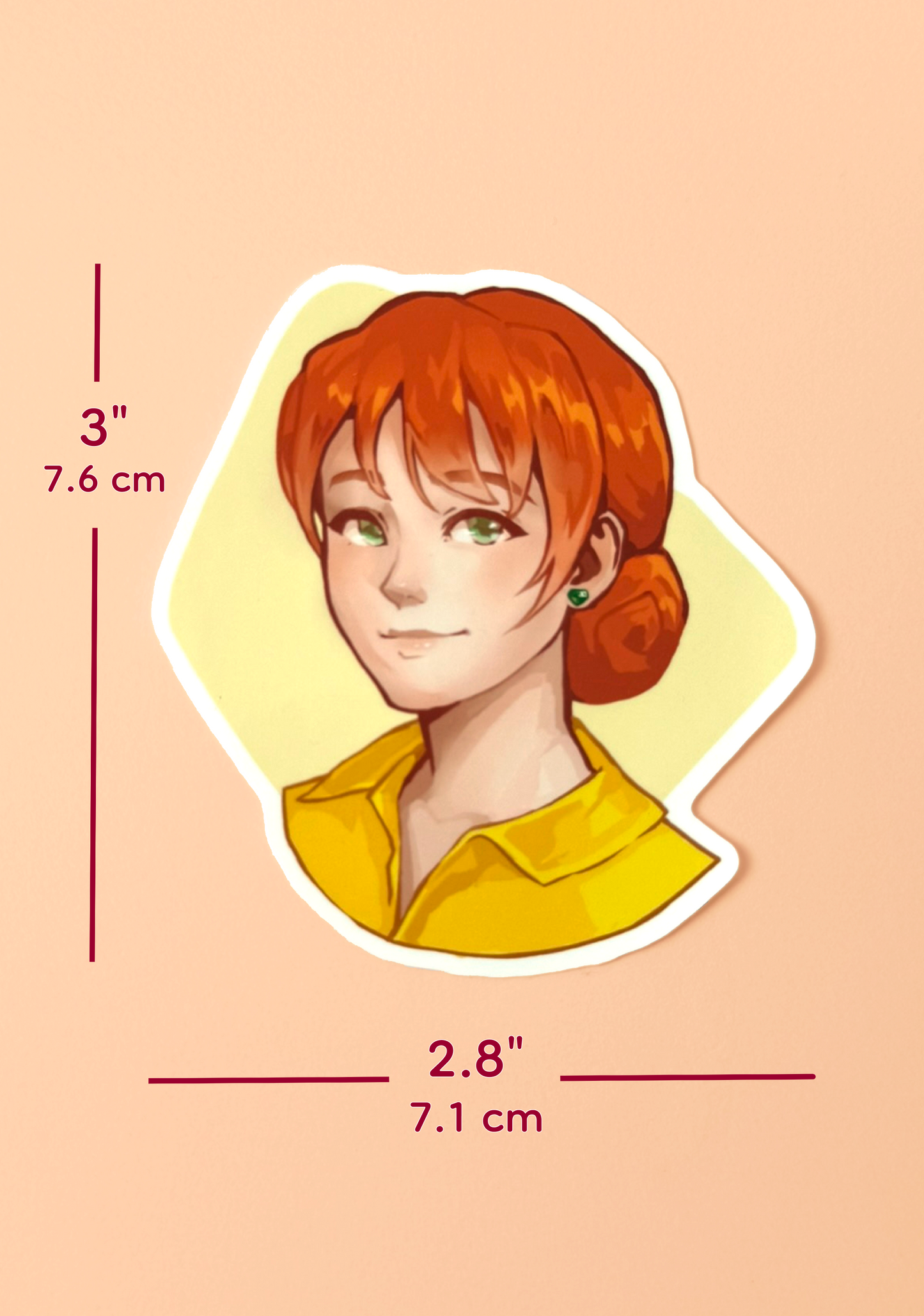 The Penny sticker measures 3 inches tall and 2.8 inches wide.