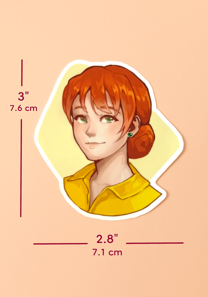 The Penny sticker measures 3 inches tall and 2.8 inches wide.