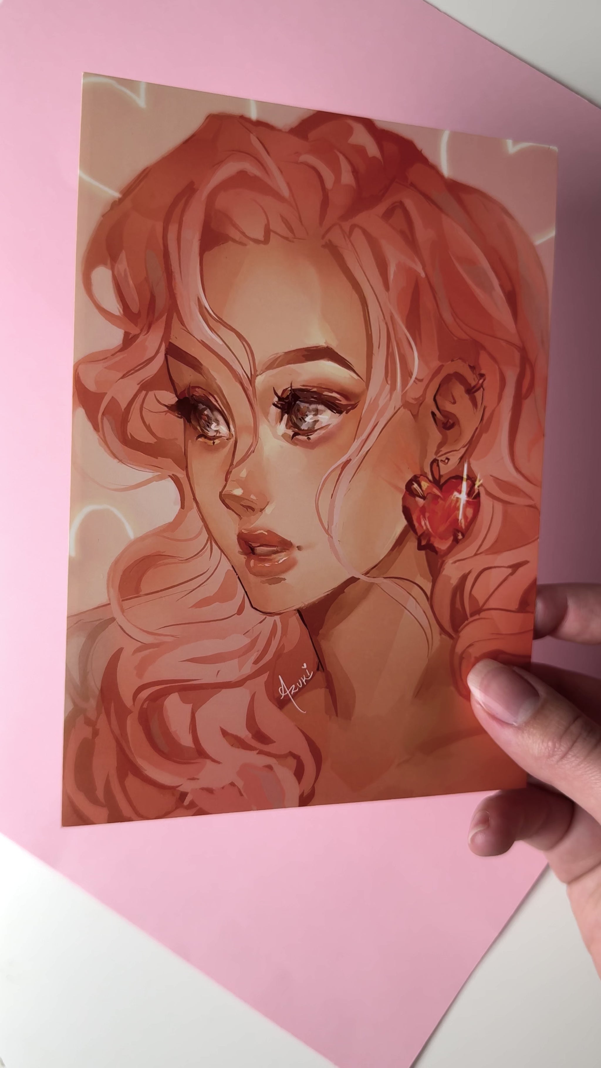 This video highlights the pink hair girl print in different lighting.
