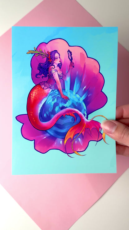 This video highlights the mirror mermaid print in different lighting.