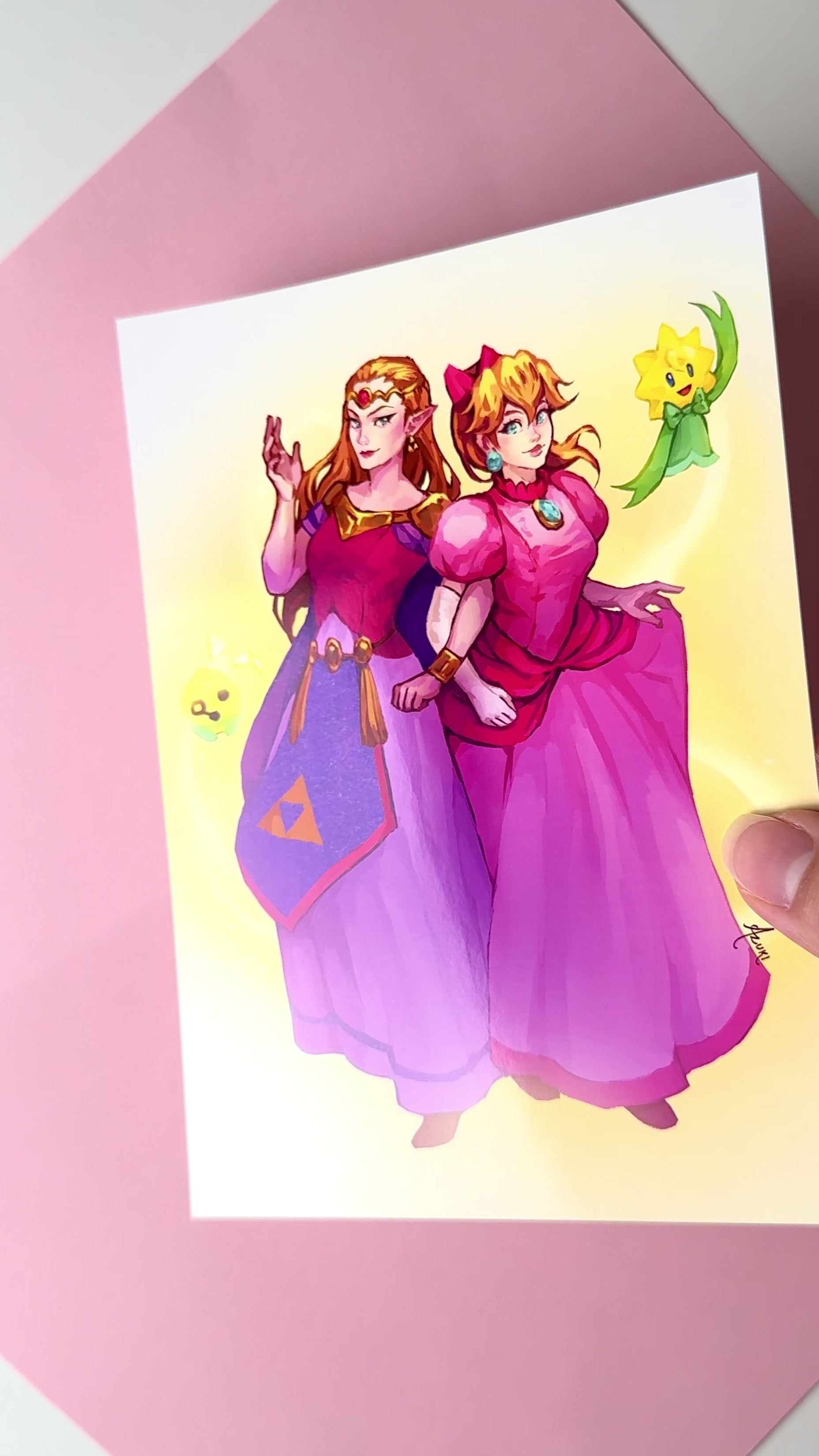 This video highlights the Princess Peach and Zelda print in different lighting.